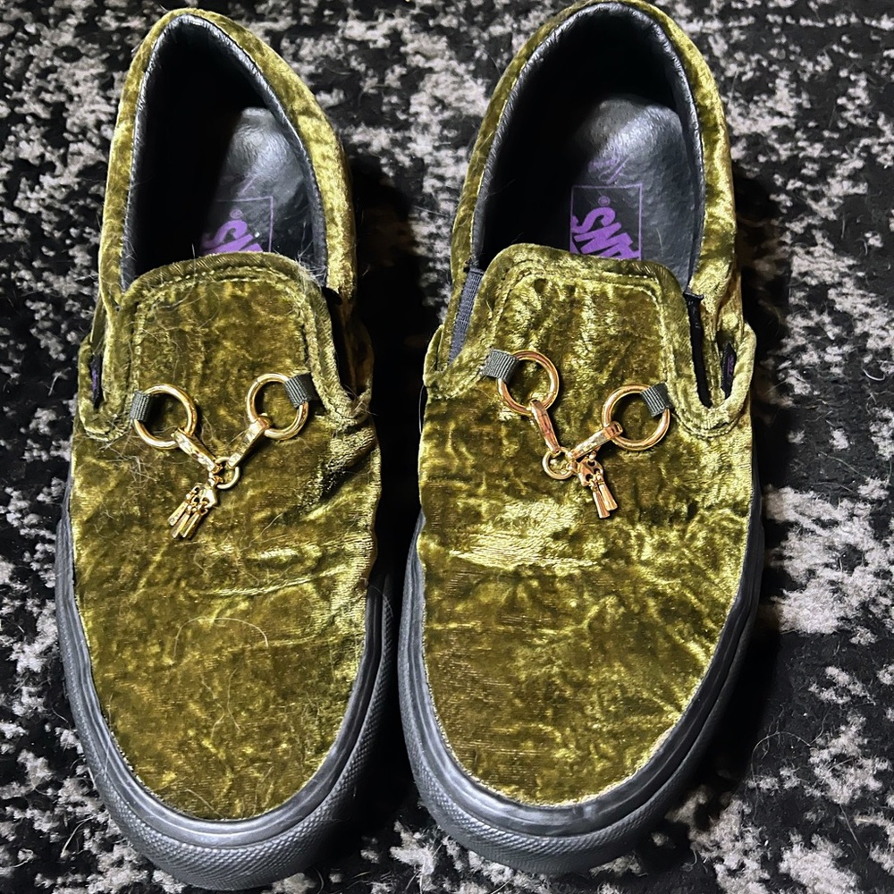Vans green velvet slip ons. Barely worn.